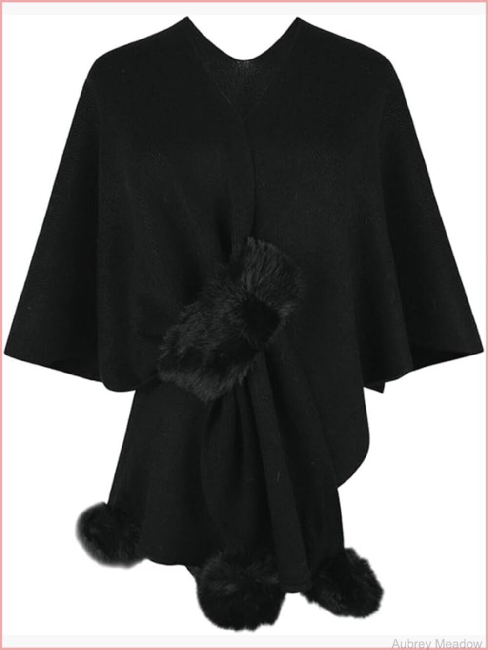 Faux Fur Pom Wrap Shawl Poncho Cape Cardigan Women Warm Scarf